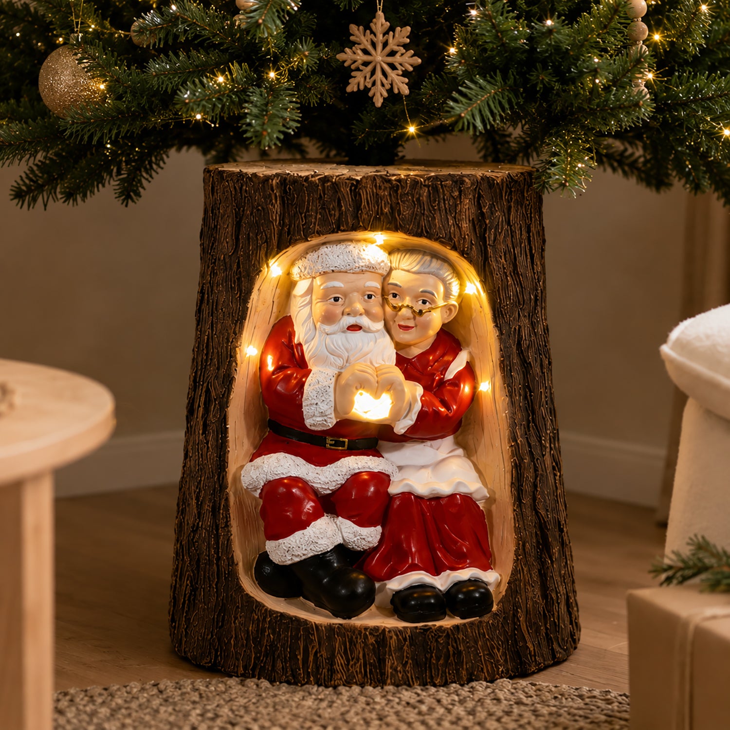 VESTIAMO CASA GRAN NATALE - Base Albero di Natale Tronco Luminoso con Babbo e Mamma Natale h53 cm