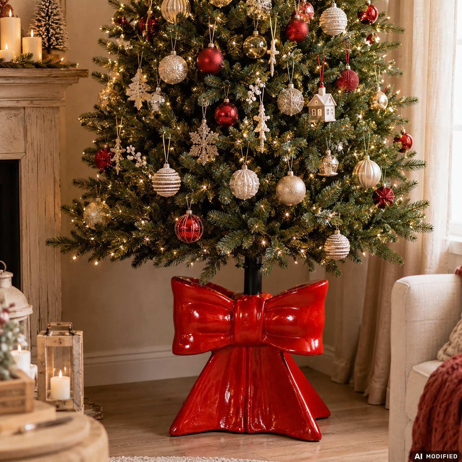 VESTIAMO CASA GRAN NATALE - Base Albero di Natale Fiocco Rosso Decorativo h43 cm