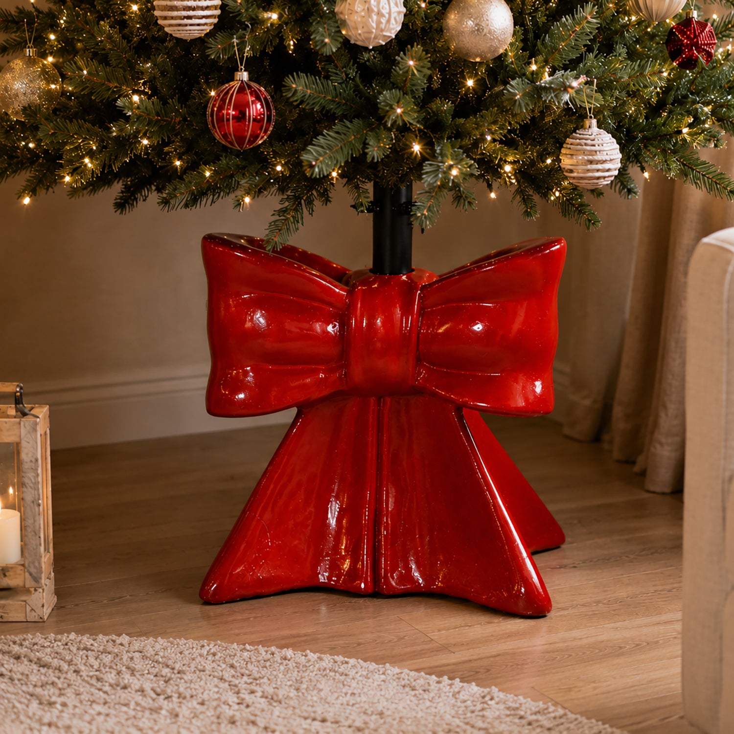 VESTIAMO CASA GRAN NATALE - Base Albero di Natale Fiocco Rosso Decorativo h43 cm