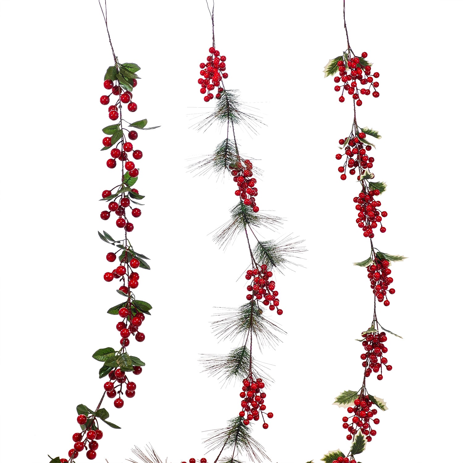 VESTIAMO CASA GRAN NATALE - Ghirlanda Natalizia Decorativa con Bacche Rosse 155 cm