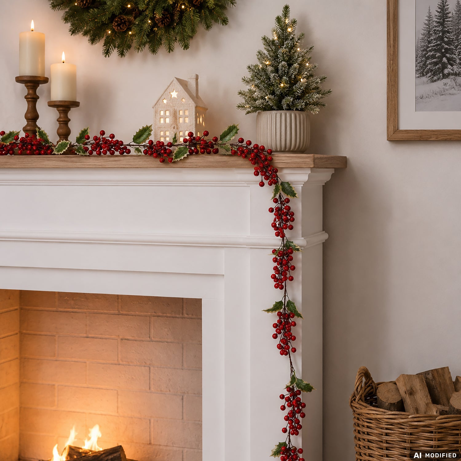 VESTIAMO CASA GRAN NATALE - Ghirlanda Natalizia Decorativa con Bacche Rosse 155 cm