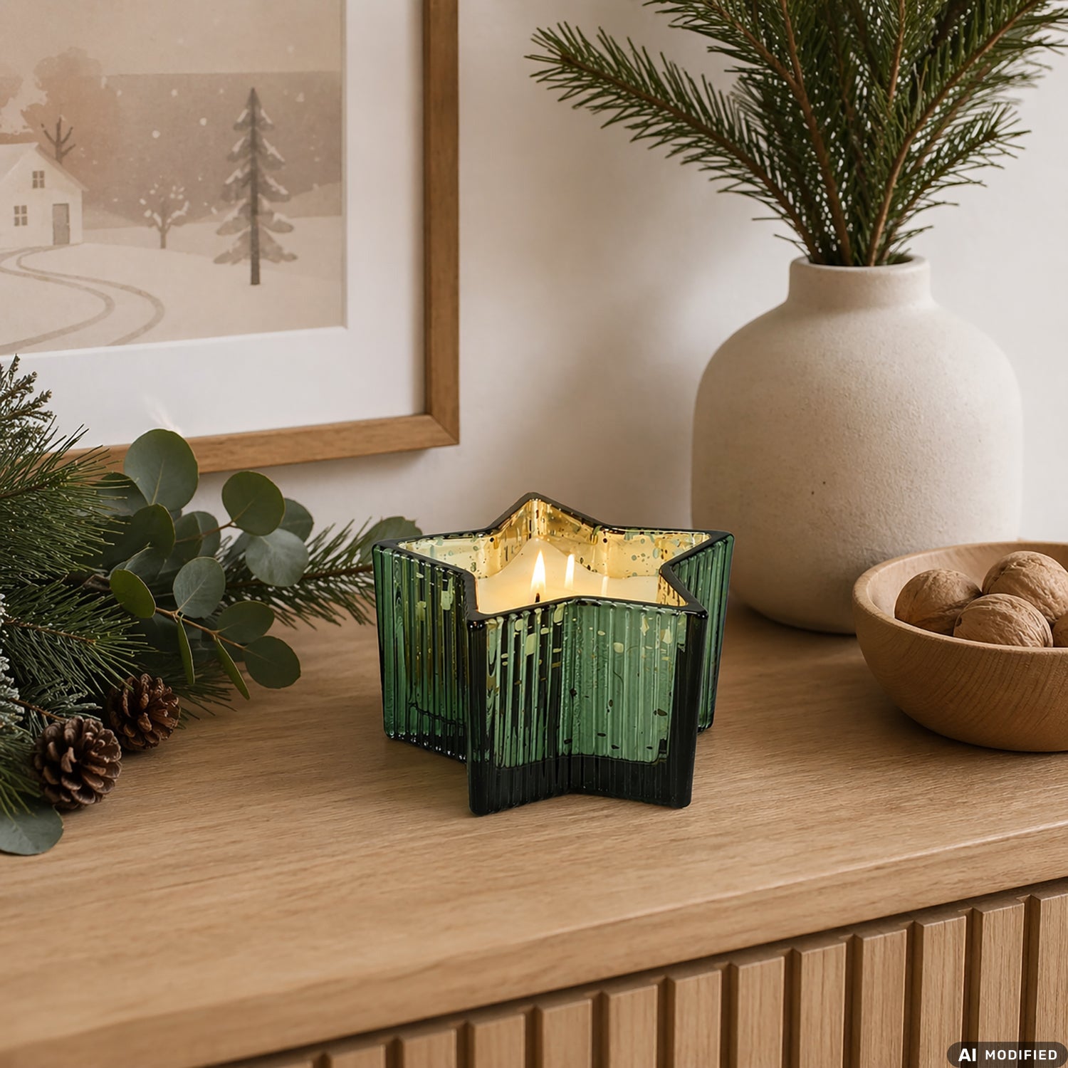 VESTIAMO CASA GRAN NATALE - Candela Profumata Natalizia a Stella in Vetro h8,5 cm