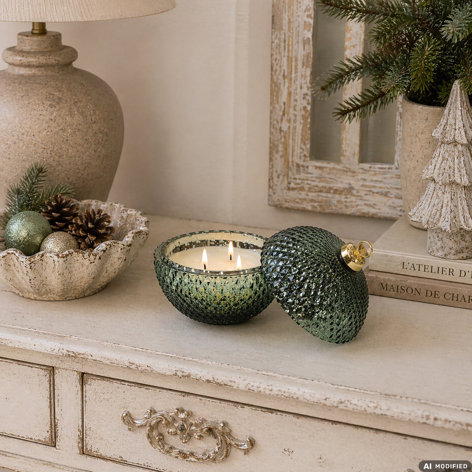 VESTIAMO CASA GRAN NATALE - Candela Profumata Natalizia a Sfera in Vetro con Coperchio h12,5 cm