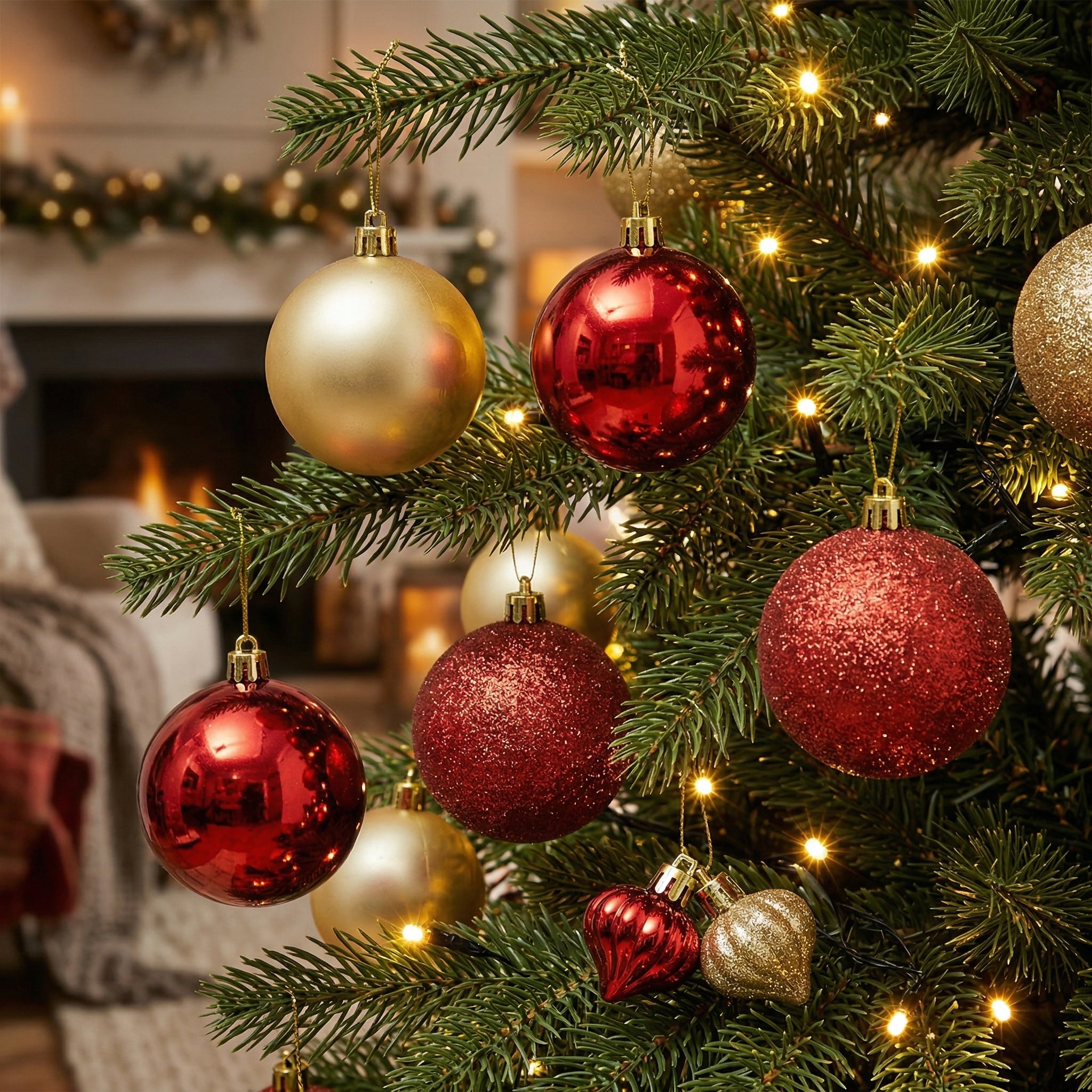 VESTIAMO CASA GRAN NATALE - Set Decorazioni Natalizie Rosso Oro 18 Pezzi