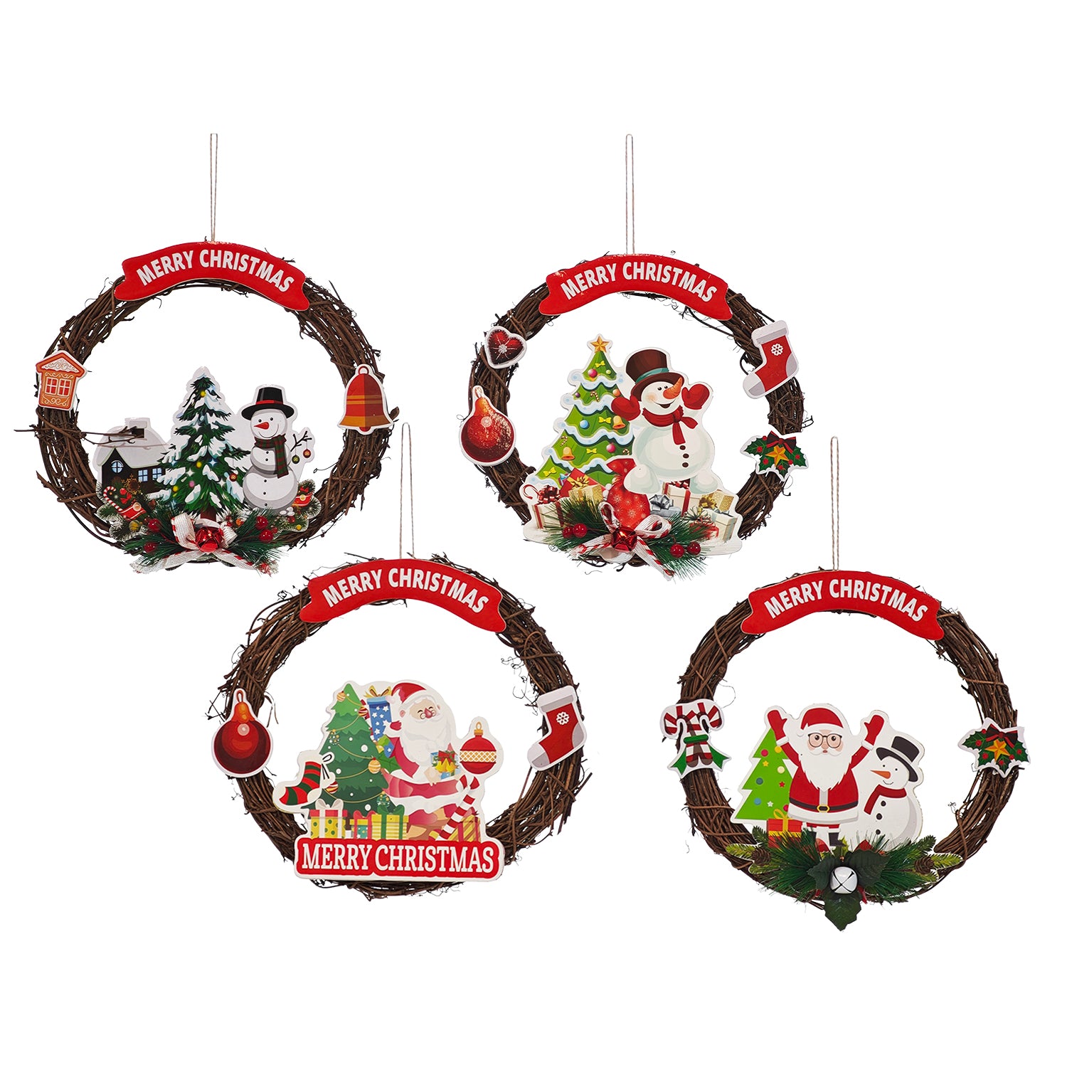 VESTIAMO CASA GRAN NATALE - Ghirlanda Natalizia Decorativa con Personaggi e Scritta Merry Christmas diametro 26 cm
