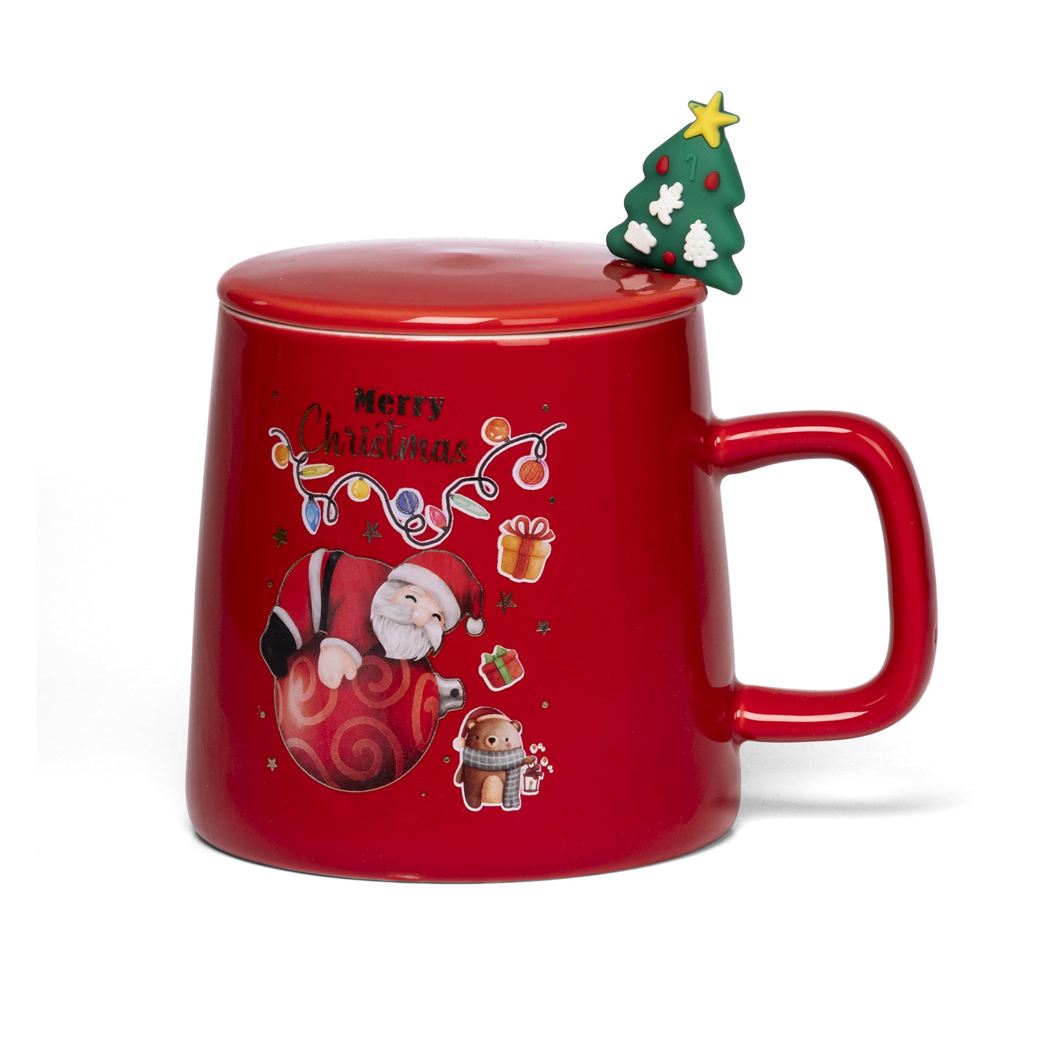 VESTIAMO CASA GRAN NATALE - Tazza Natalizia in porcellana con Tappo e cucchiaino 38 cl