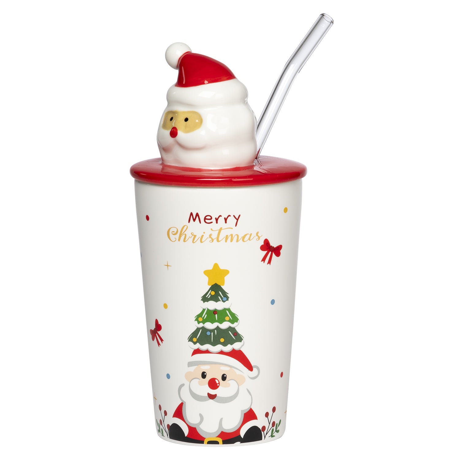 VESTIAMO CASA GRAN NATALE - Tazza Natalizia in porcellana con Tappo e cannuccia 40 cl