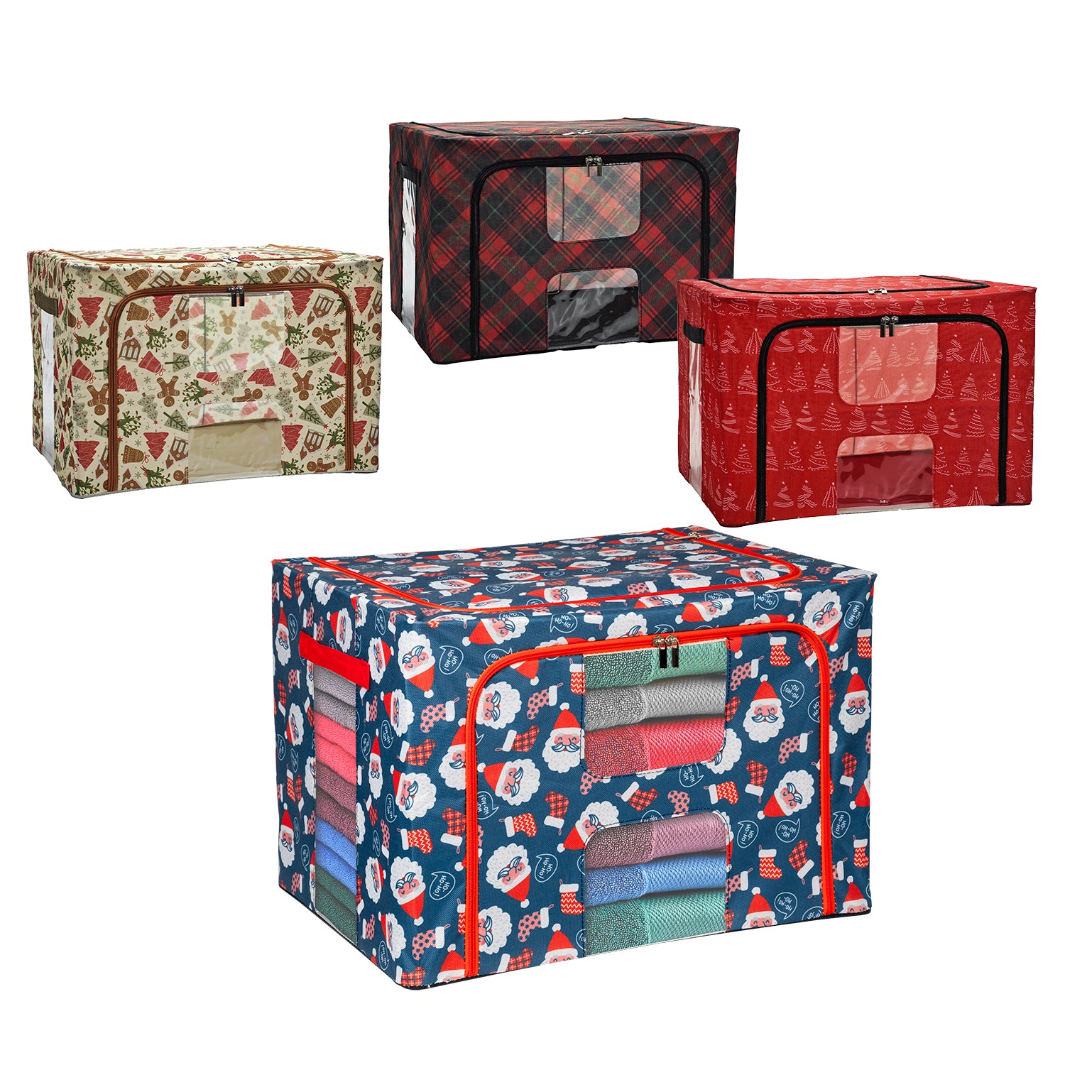 VESTIAMO CASA GRAN NATALE - Contenitore Guardaroba in Tessuto Natalizio h34x50x40 cm