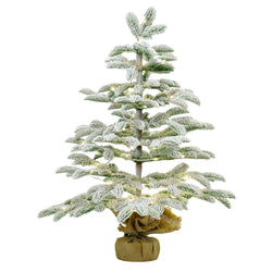 DICTROLUX - Albero di Natale Innevato Luminoso 50 Led Bianco Caldo con base in Juta h70 cm