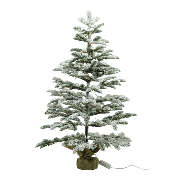 DICTROLUX - Albero di Natale Innevato Luminoso 100 Led Bianco Caldo con base in Juta h90 cm