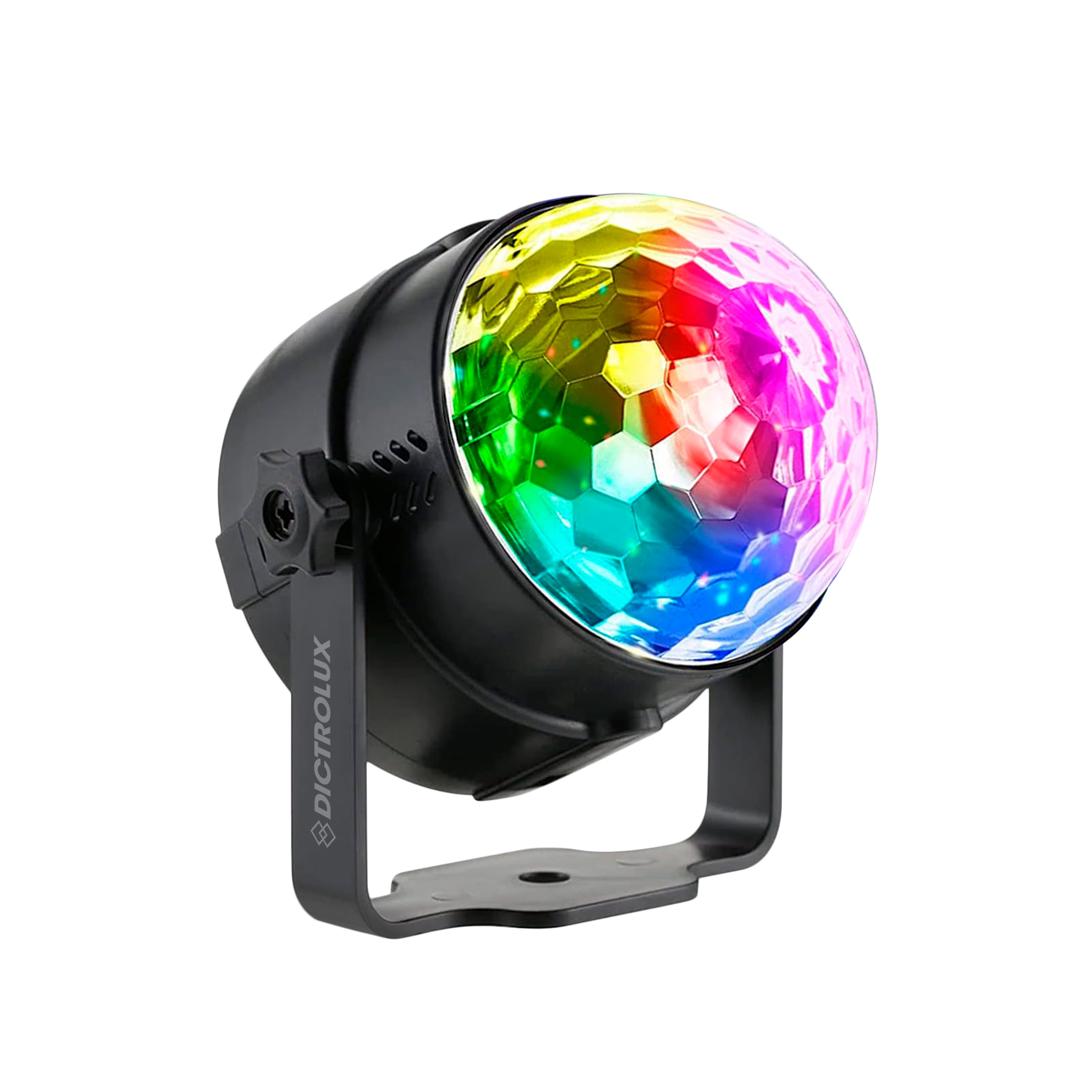 DICTROLUX - Proiettore LED RGB da Interno 3W con Telecomando, Rotazione 360°, Effetti Luce e Modalità Strobo a ritmo di musica