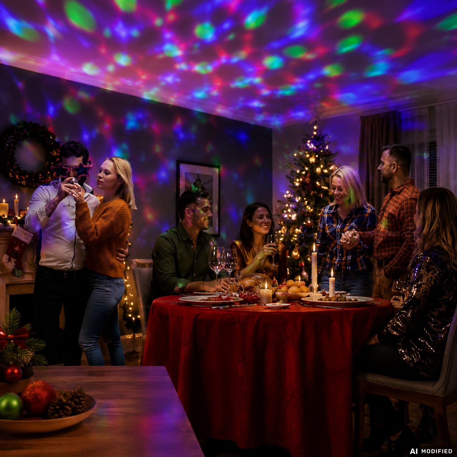 DICTROLUX - Proiettore LED RGB da Interno 3W con Telecomando, Rotazione 360°, Effetti Luce e Modalità Strobo a ritmo di musica