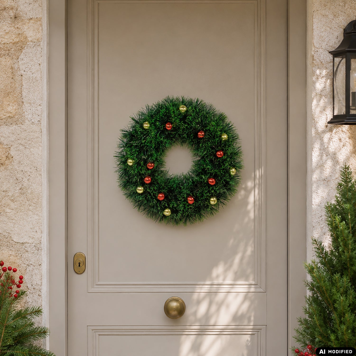 VESTIAMO CASA GRAN NATALE - Ghirlanda Natalizia Decorativa con Palline Rosse e Oro diametro 37 cm