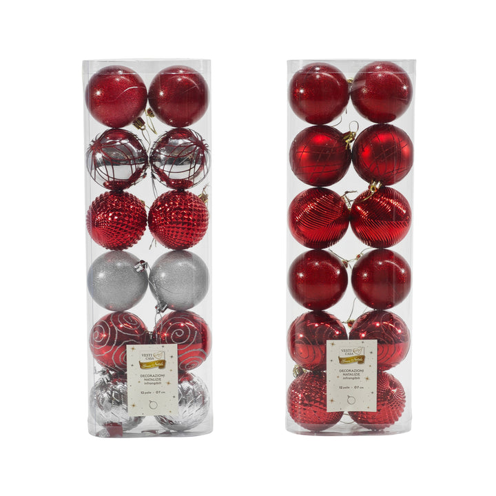 VESTIAMO CASA GRAN NATALE - Palle di Natale Rosso e Silver - set 12 pezzi