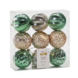 VESTIAMO CASA GRAN NATALE - Palle di Natale Champagne e Verde diametro 8 cm - set 9 pezzi