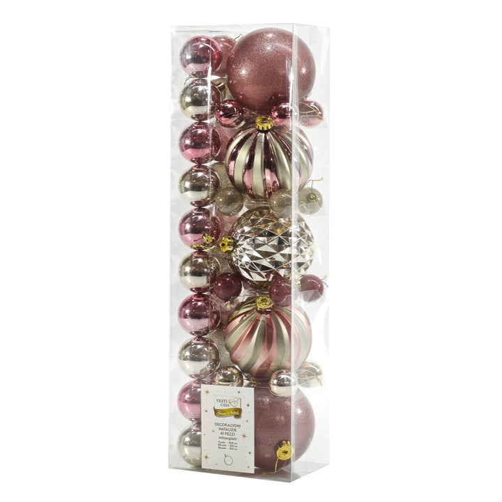 VESTIAMO CASA GRAN NATALE - Palle di Natale Rosa e Oro - set 41 pezzi