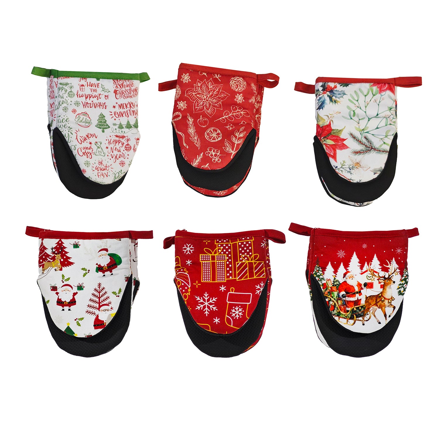 VESTIAMO CASA GRAN NATALE - Set 2 Guanti da Cucina Natalizi in Cotone con Strato in Neoprene Antiscivolo 13x20 cm