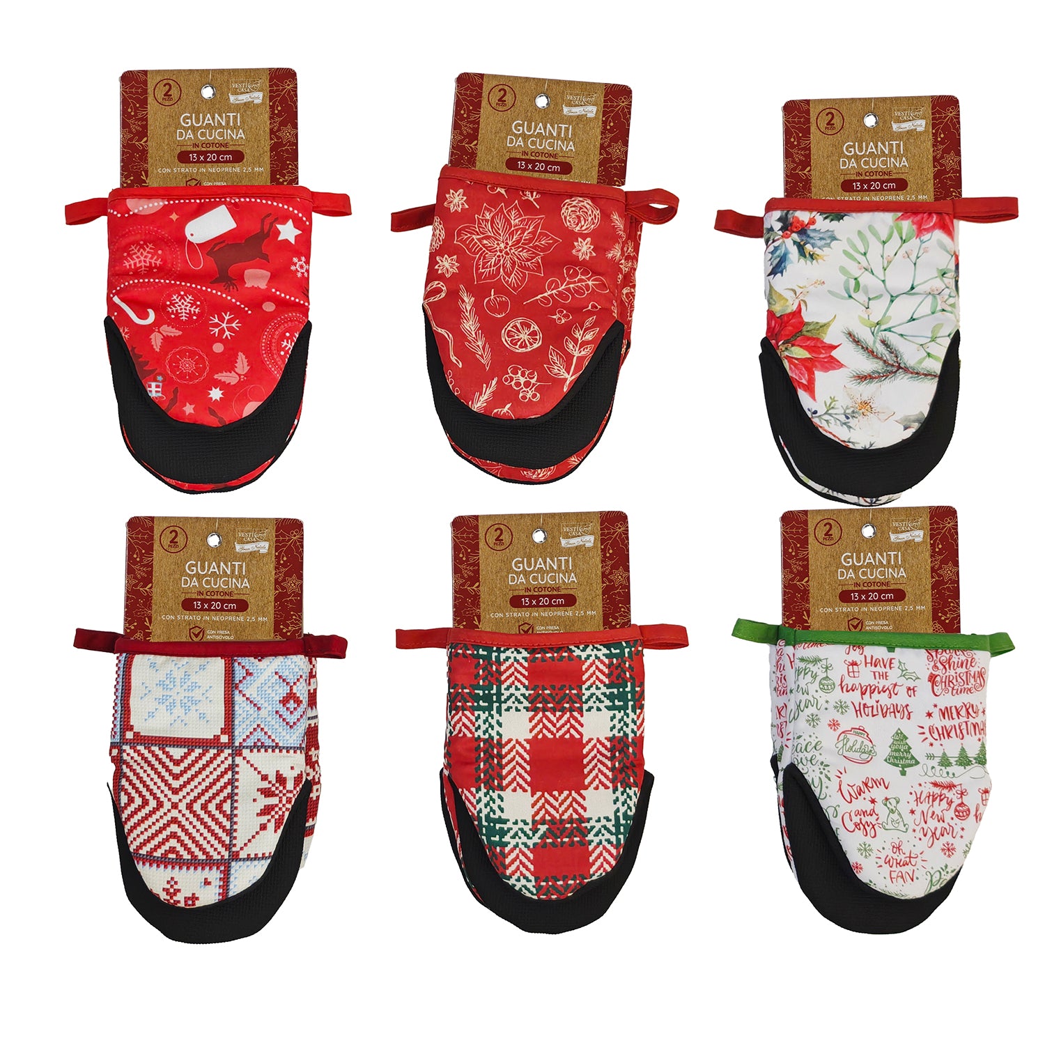 VESTIAMO CASA GRAN NATALE - Guanti da Cucina Natalizi in Cotone con strato in Neoprene – set 2 pezzi