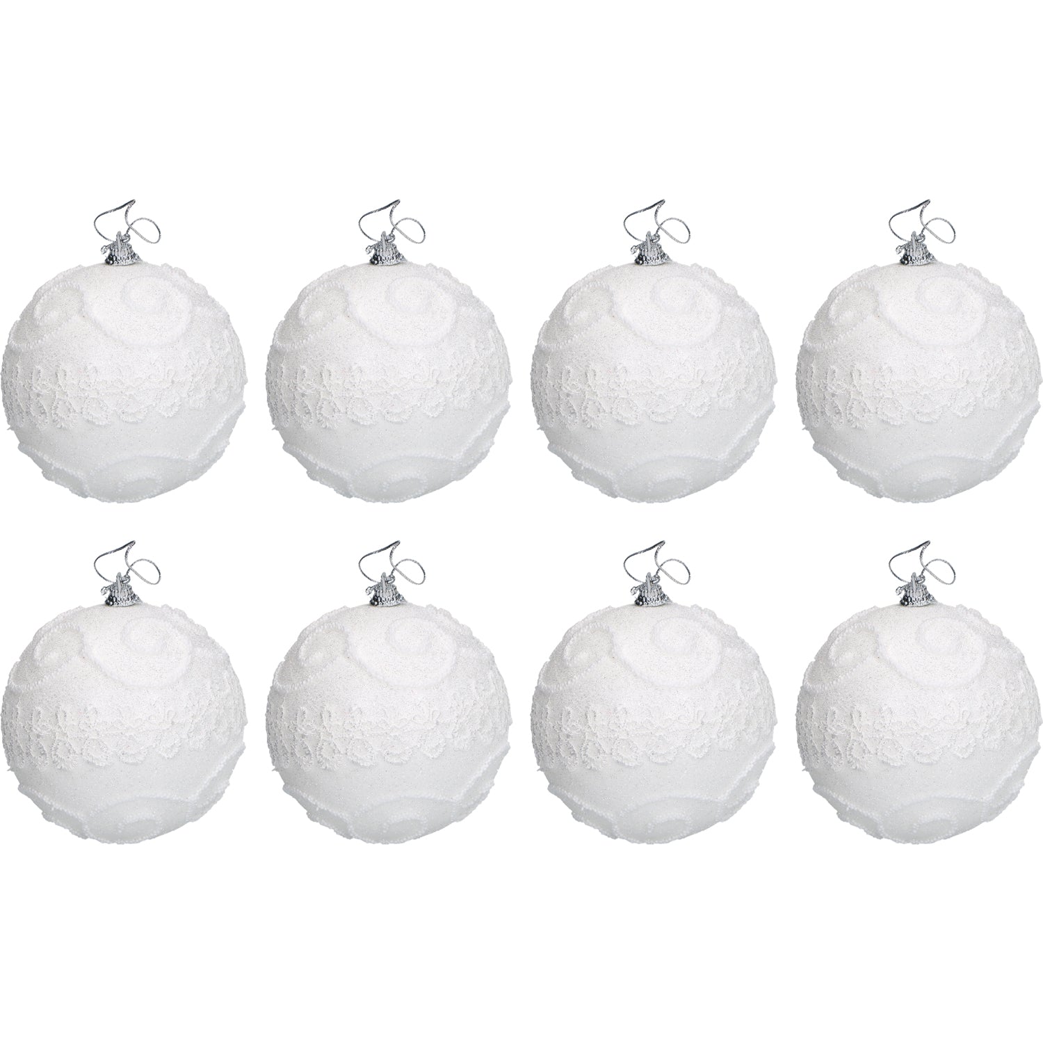 VESTIAMO CASA GRAN NATALE - Set 8 Palline di Natale Bianche con glitter diametro 8 cm
