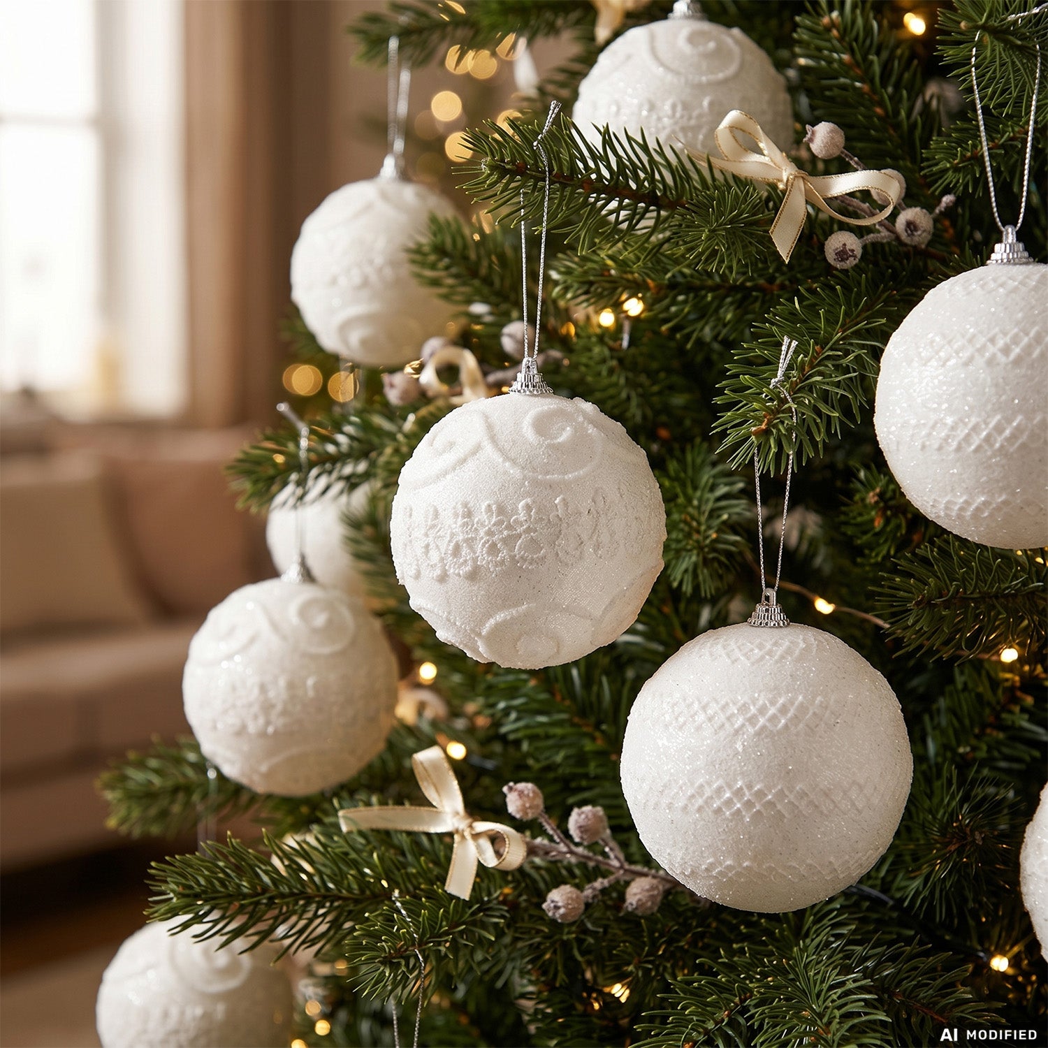 VESTIAMO CASA GRAN NATALE - Set 8 Palline di Natale Bianche con glitter diametro 8 cm