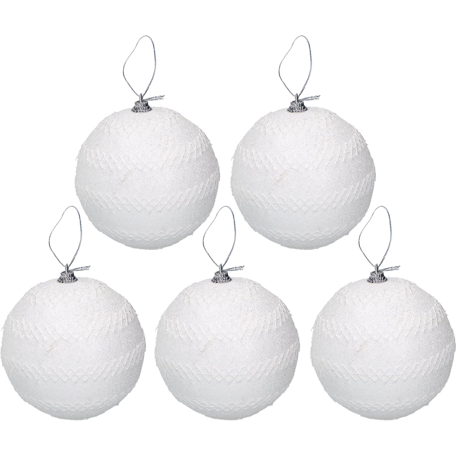 VESTIAMO CASA GRAN NATALE - Set 5 Palline di Natale Bianche con glitter diametro 10 cm