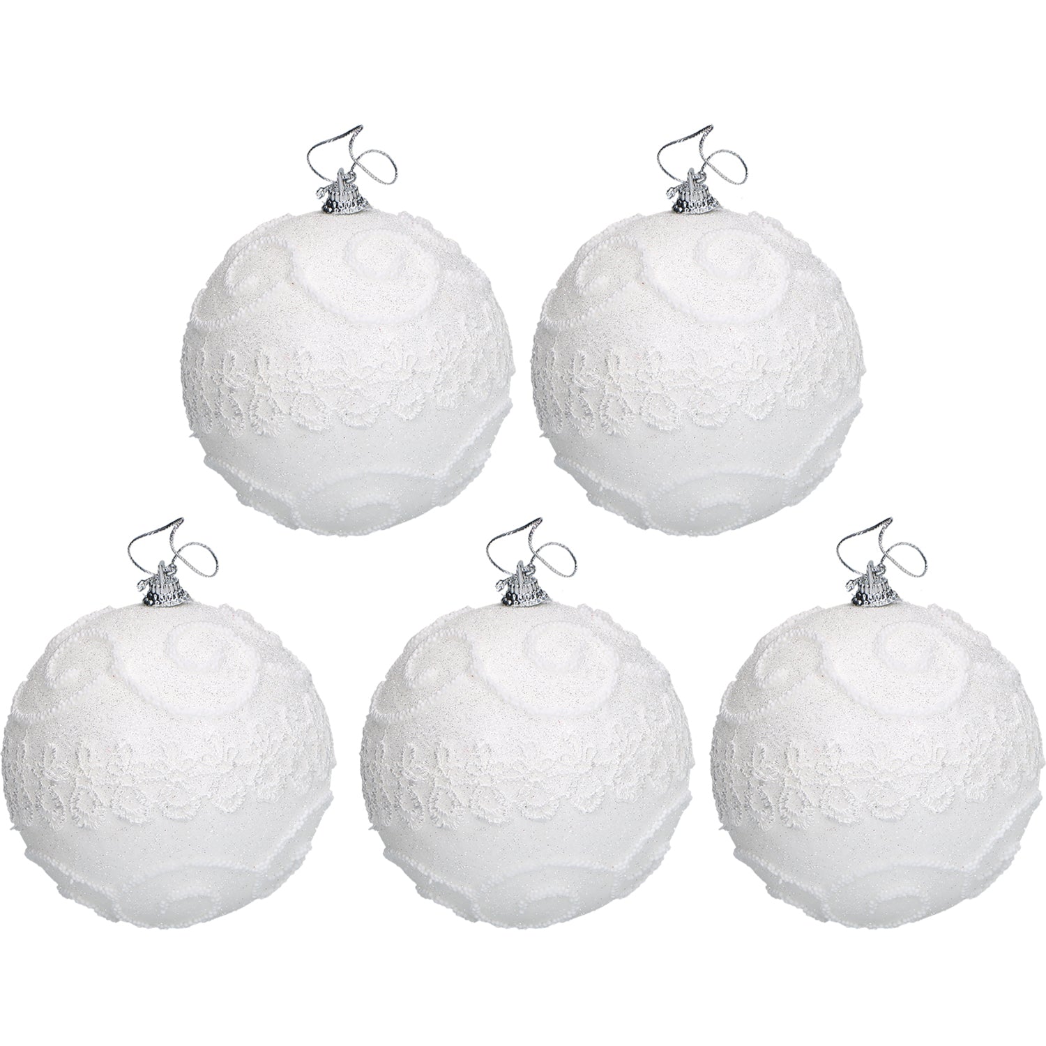 VESTIAMO CASA GRAN NATALE - Set 5 Palline di Natale Bianche con glitter diametro 10 cm