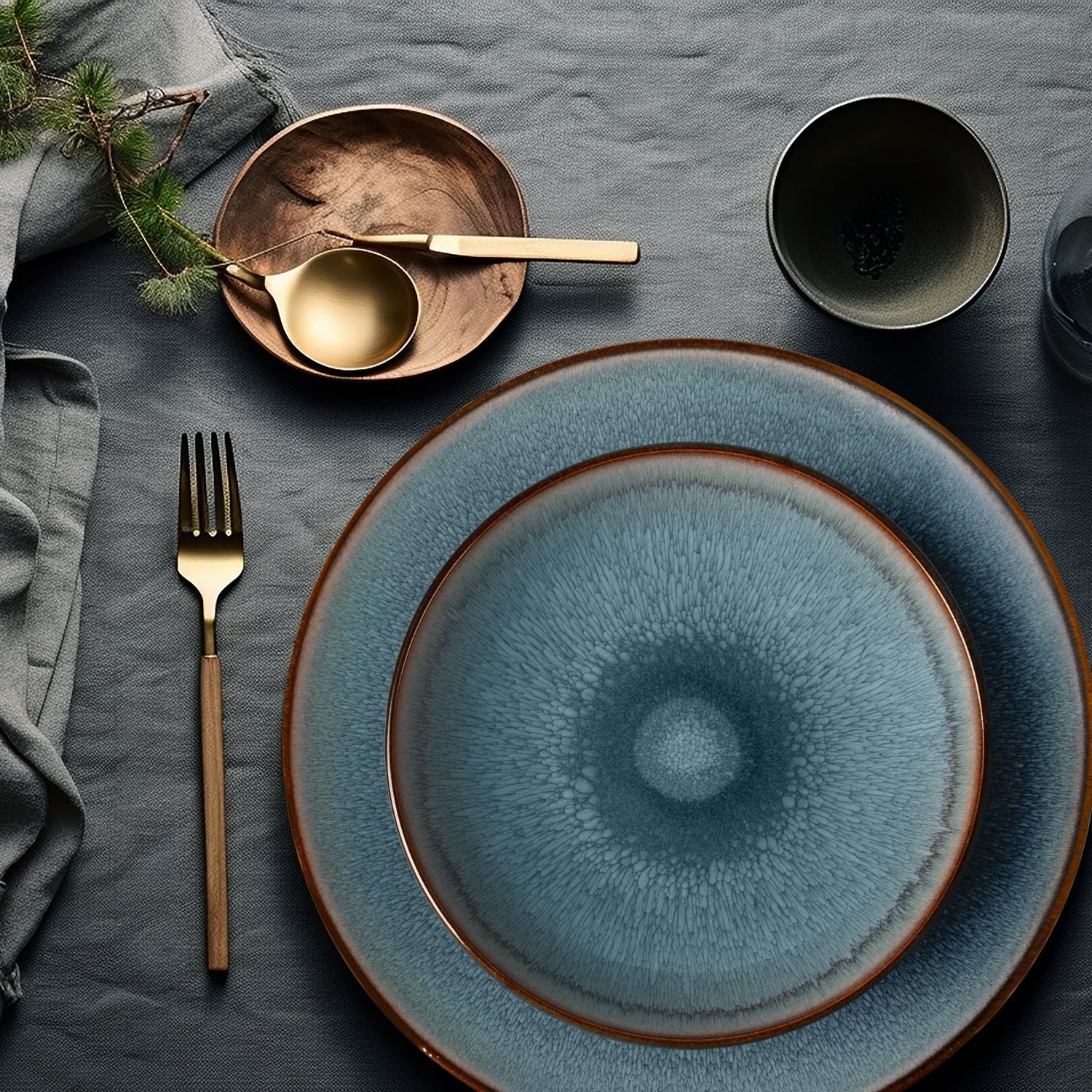 GUSTO CASA - Servizio di piatti in stoneware Haruki Reactive Blue 18 pezzi