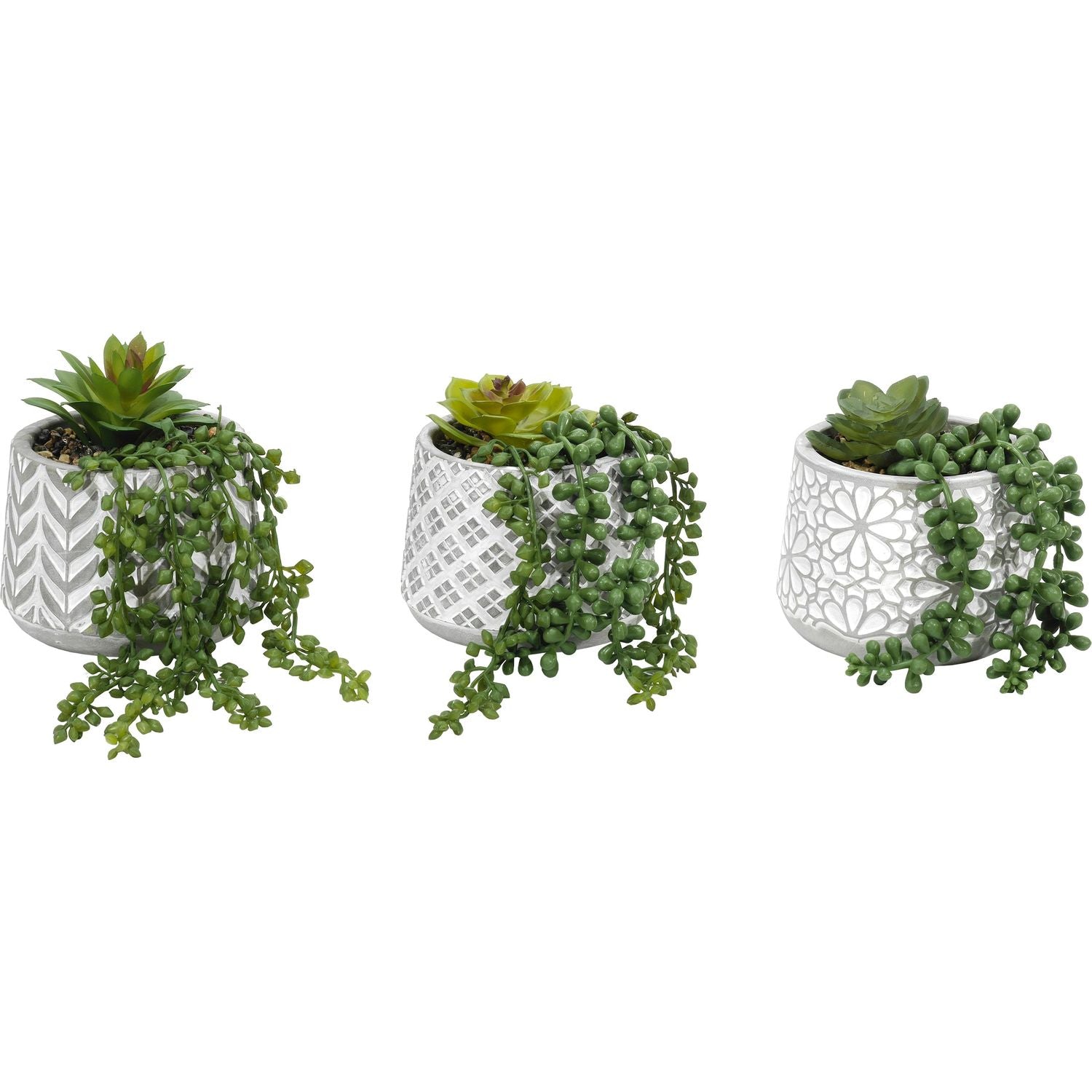 PlusFive Piante Grasse Artificiali Sospese (2 Pezzi) - Collana Di Perle Finte In Vaso Di Legno, 52 Cm, Per Interni/Esterni, Decorazione Parete