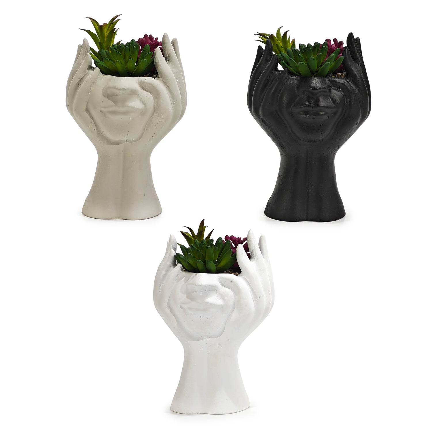 VESTIAMO CASA - Vaso con Pianta Artificiale Mani Decorativa in Cemento h20 cm