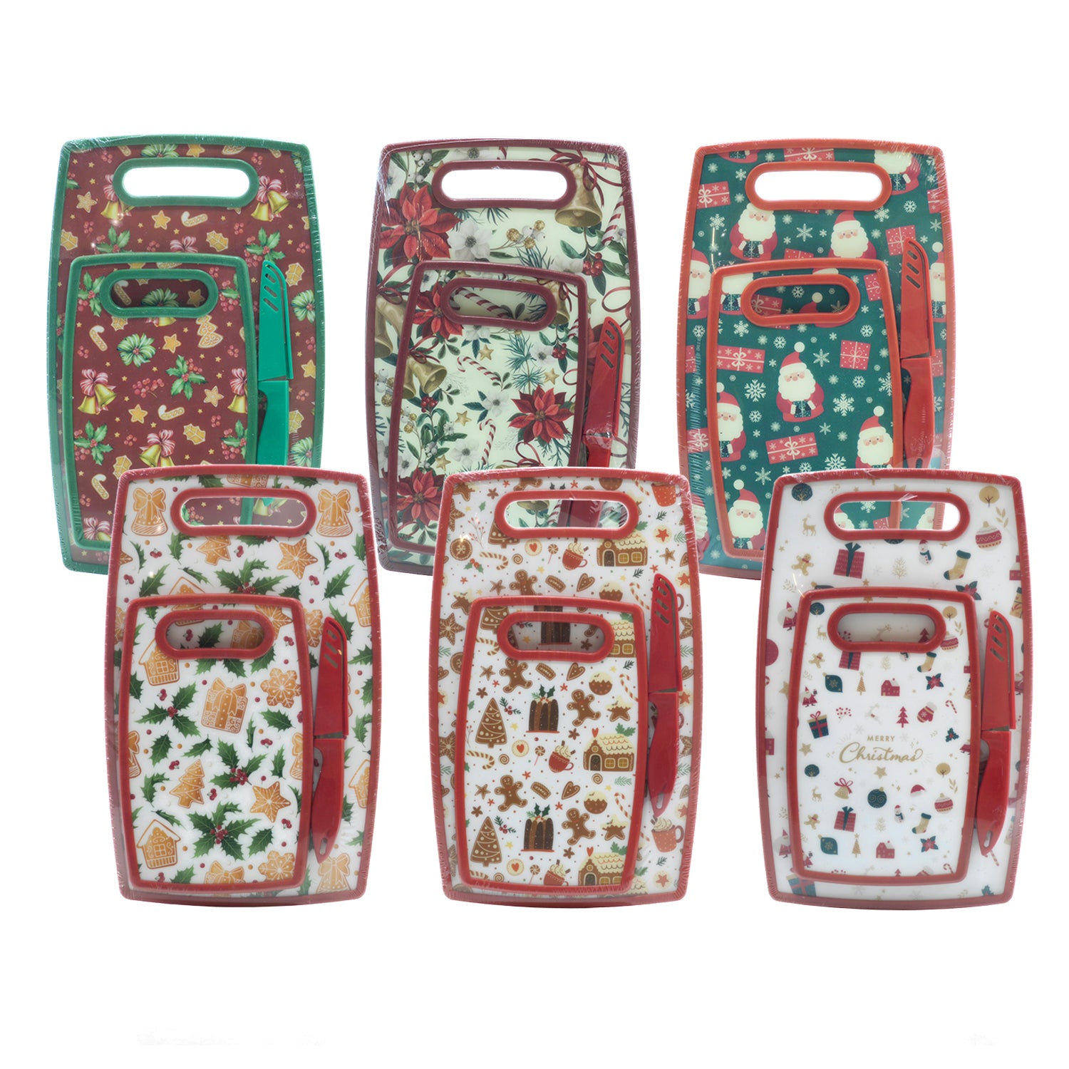 VESTIAMO CASA GRAN NATALE - Set 2 Taglieri Natalizi con Coltello in MDF Rivestito in Polipropilene