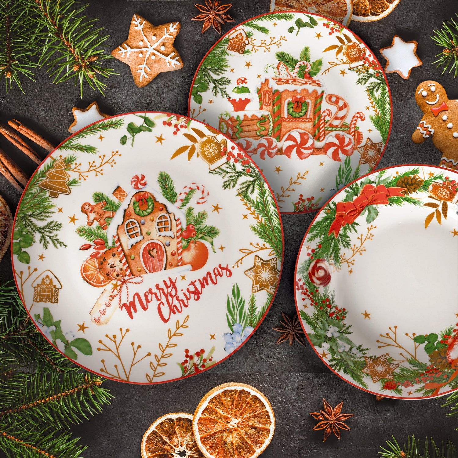 VESTIAMO CASA GRAN NATALE - Servizio di piatti Christmas Cookies in porcellana 18 pezzi
