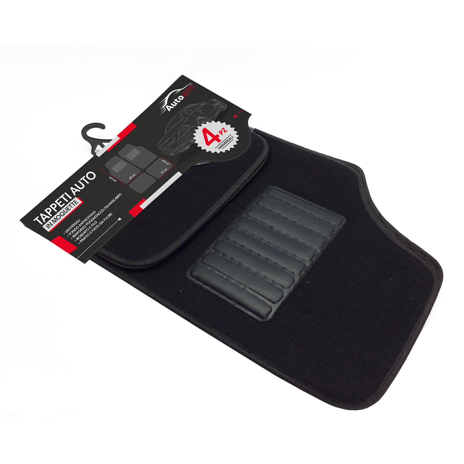AUTO SPRINT - Tappetini auto Universali in Moquette nero - set 4 pezzi