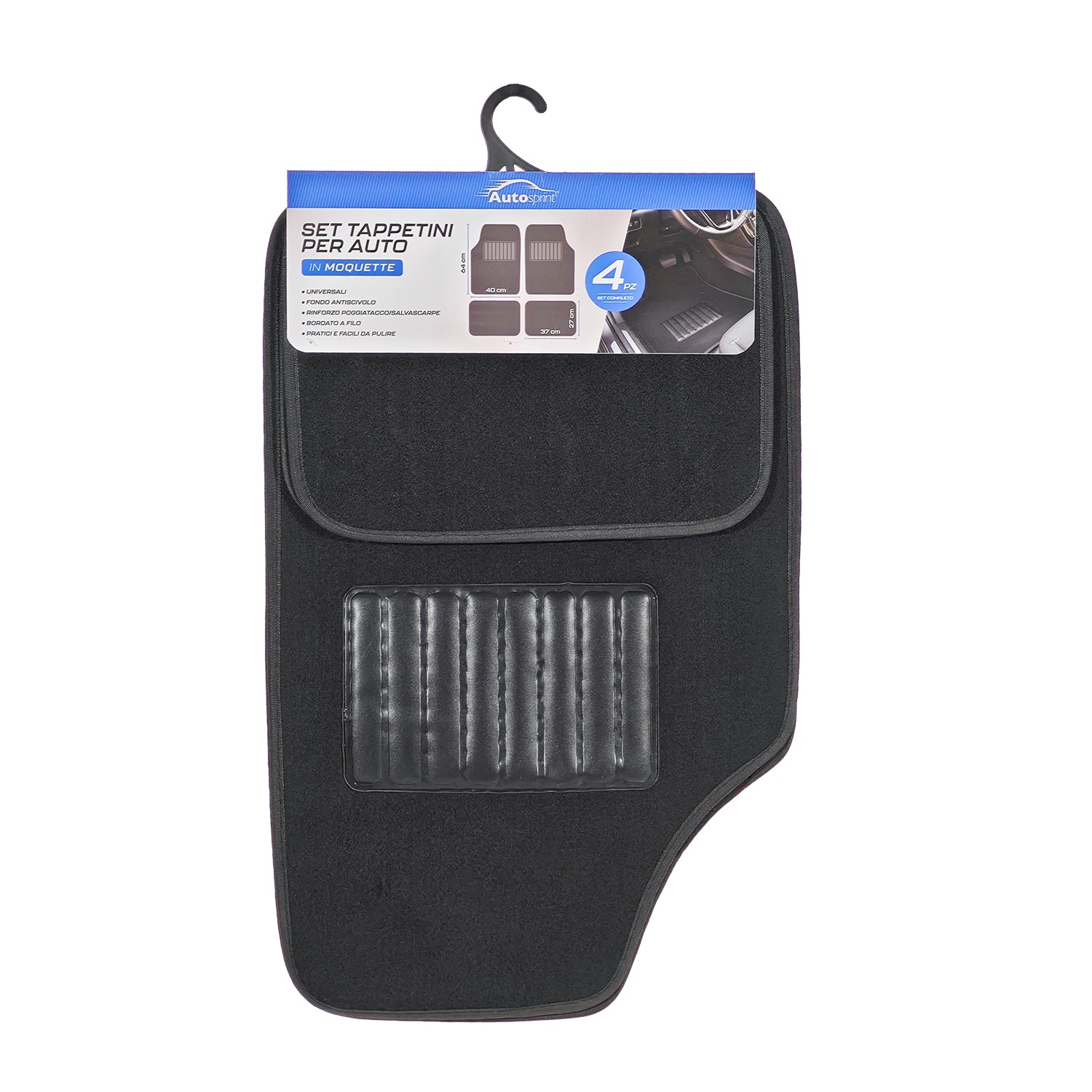 AUTO SPRINT - Tappetini auto Universali in Moquette nero - set 4 pezzi