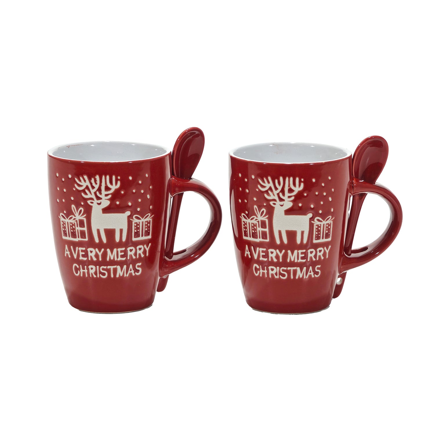 VESTIAMO CASA GRAN NATALE - Set 2 Tazzoni Natalizi con Cucchiaino in Stoneware 30 cl