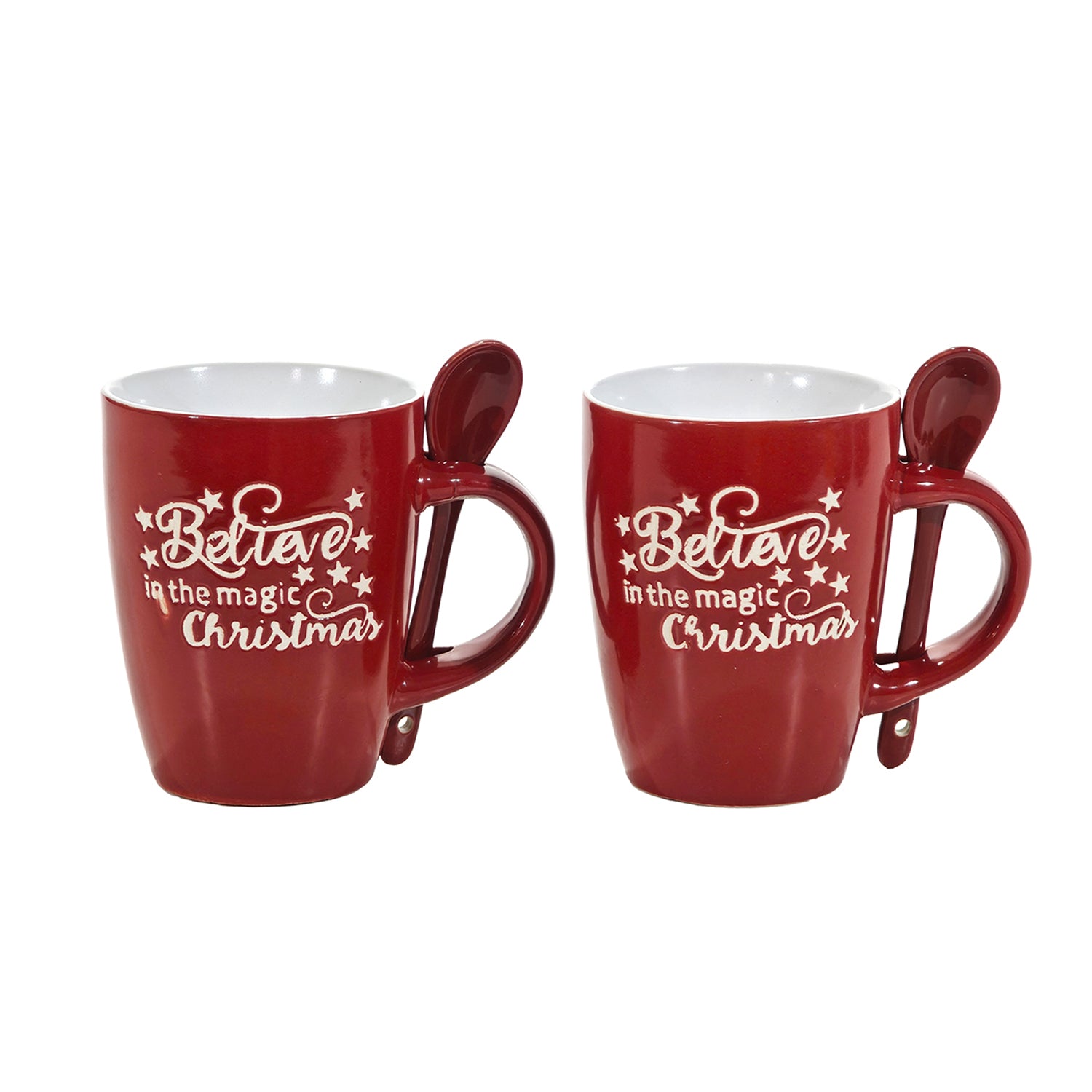 VESTIAMO CASA GRAN NATALE - Set 2 Tazzoni Natalizi con Cucchiaino in Stoneware 30 cl
