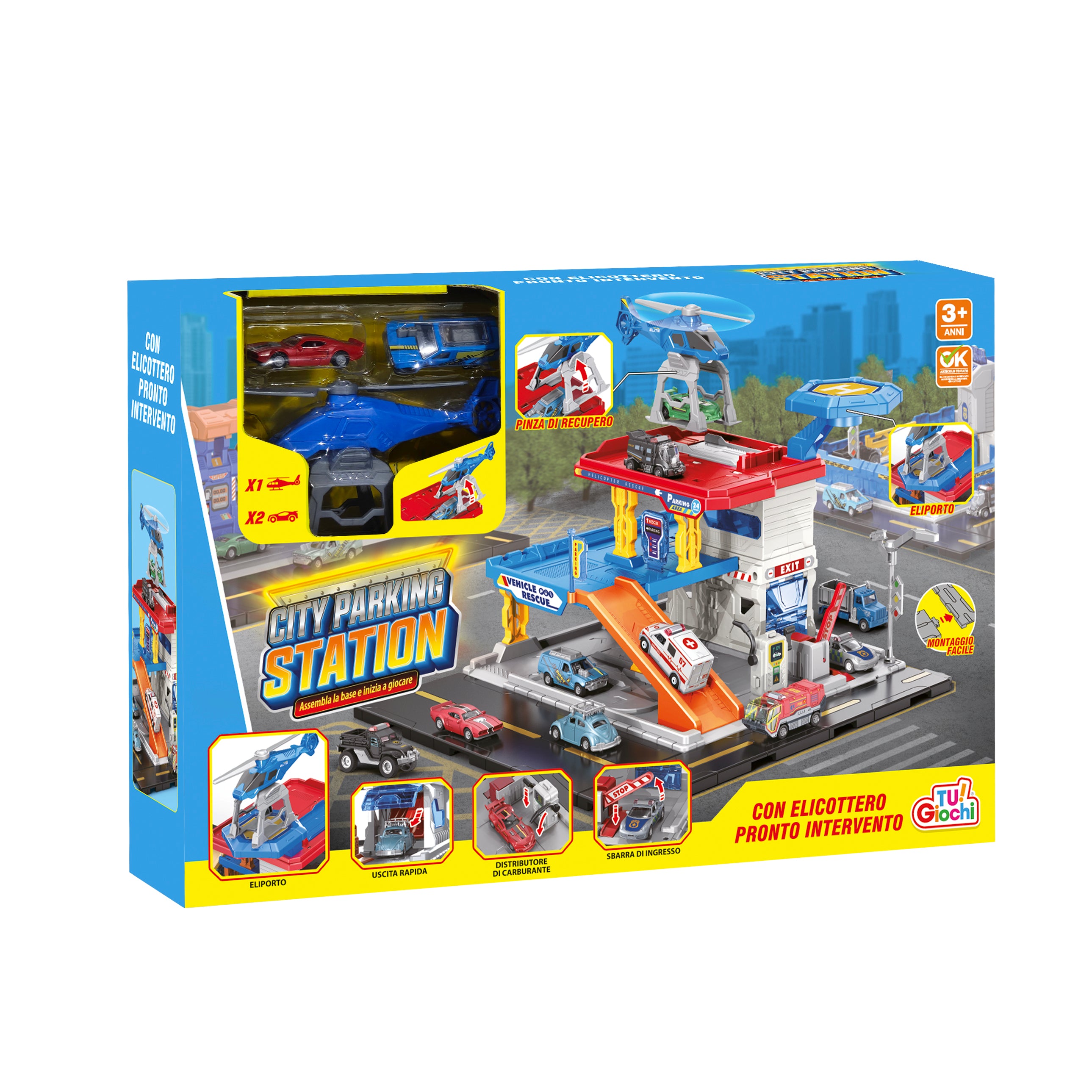 TU GIOCHI - City Parking Station Playset con Elicottero e Veicoli 3+ Anni