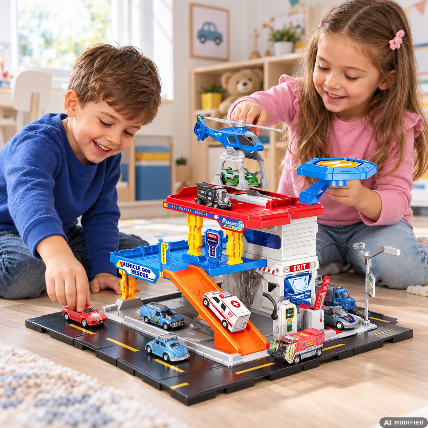 TU GIOCHI - City Parking Station Playset con Elicottero e Veicoli 3+ Anni
