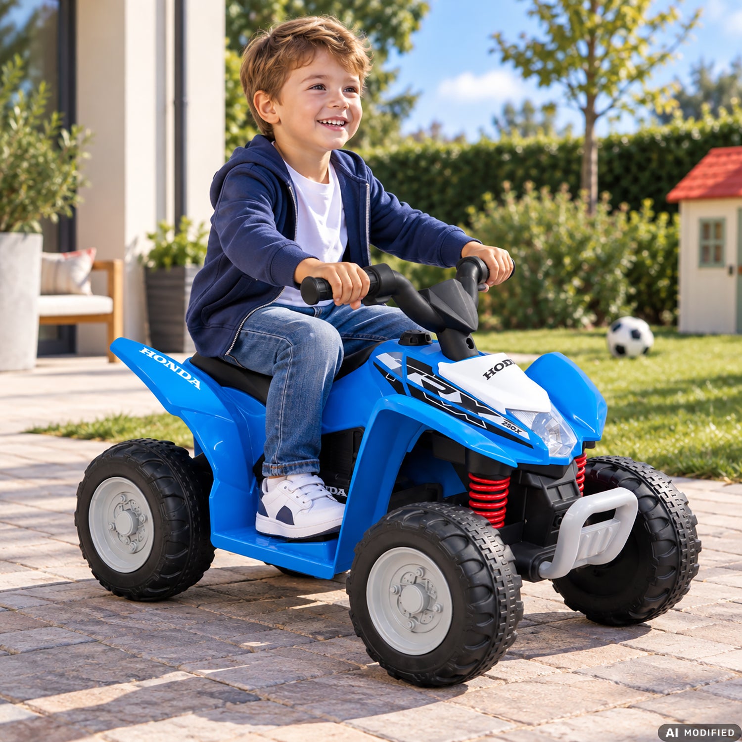 TU GIOCHI - Quad Elettrico Cavalcabile Honda TRX 250X Blu con Suoni e Luce 3+ Anni