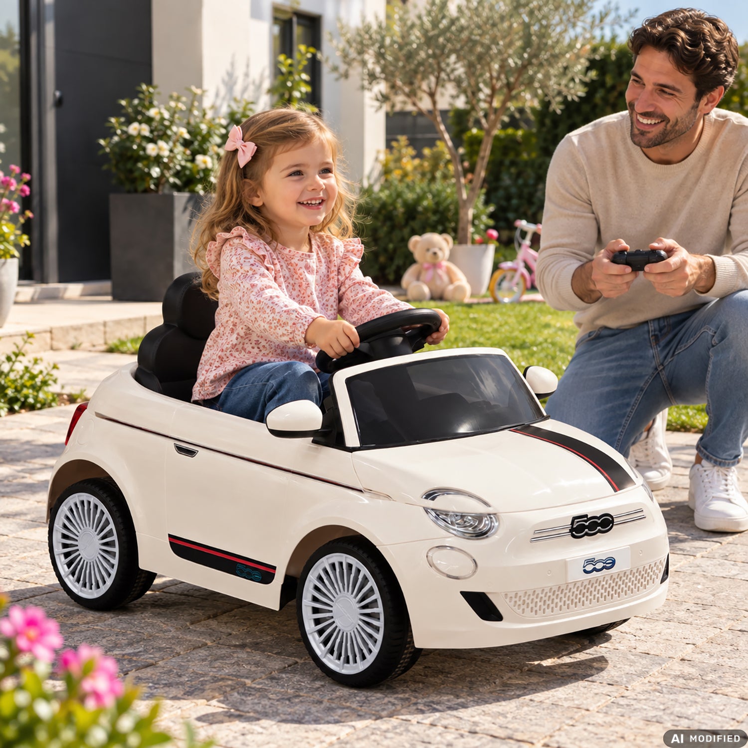 TU GIOCHI - Auto Elettrica Cavalcabile Fiat 500 con Radiocomando 3+ Anni