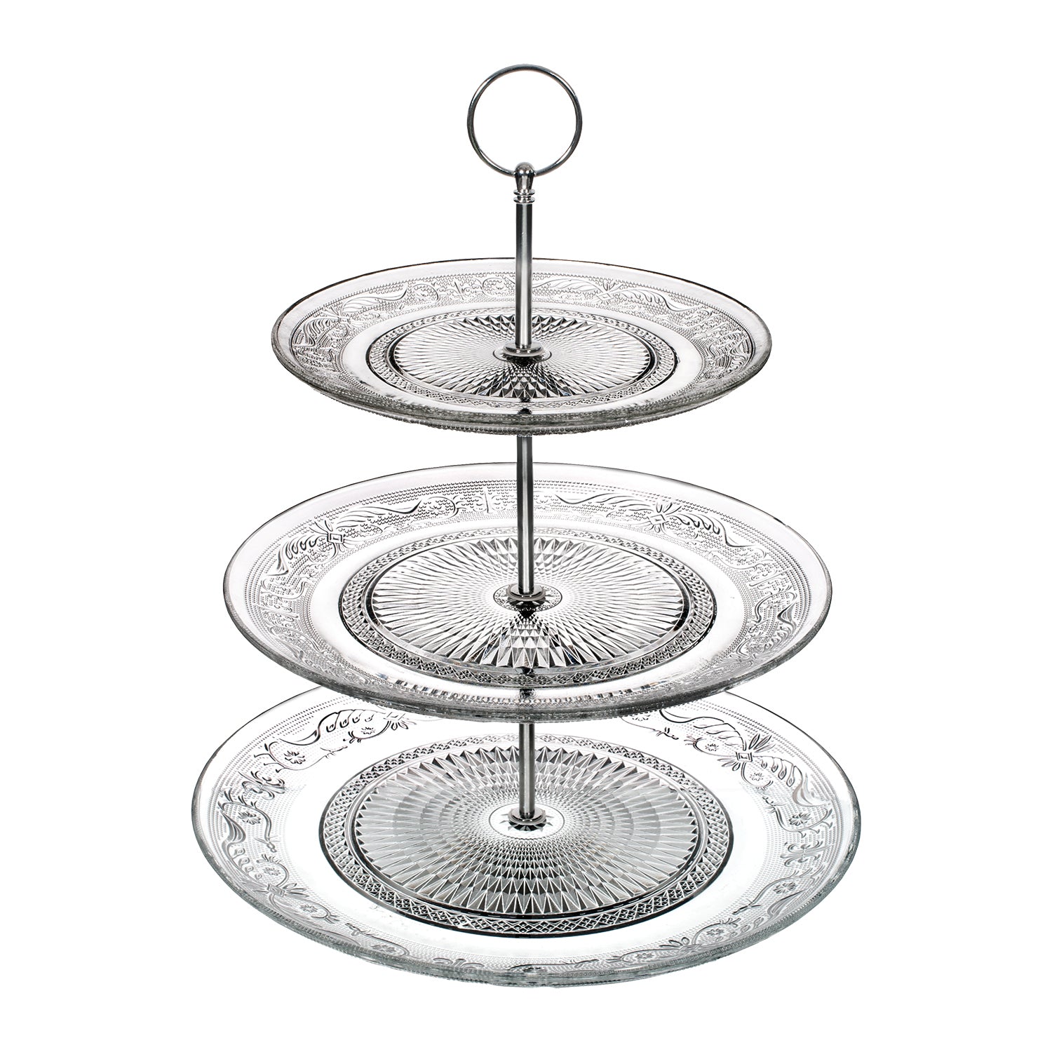 GUSTO CASA - Alzata 3 Piani in vetro Porta Dessert Patisserie - h34,5 cm x diametro 20-25-29 cm