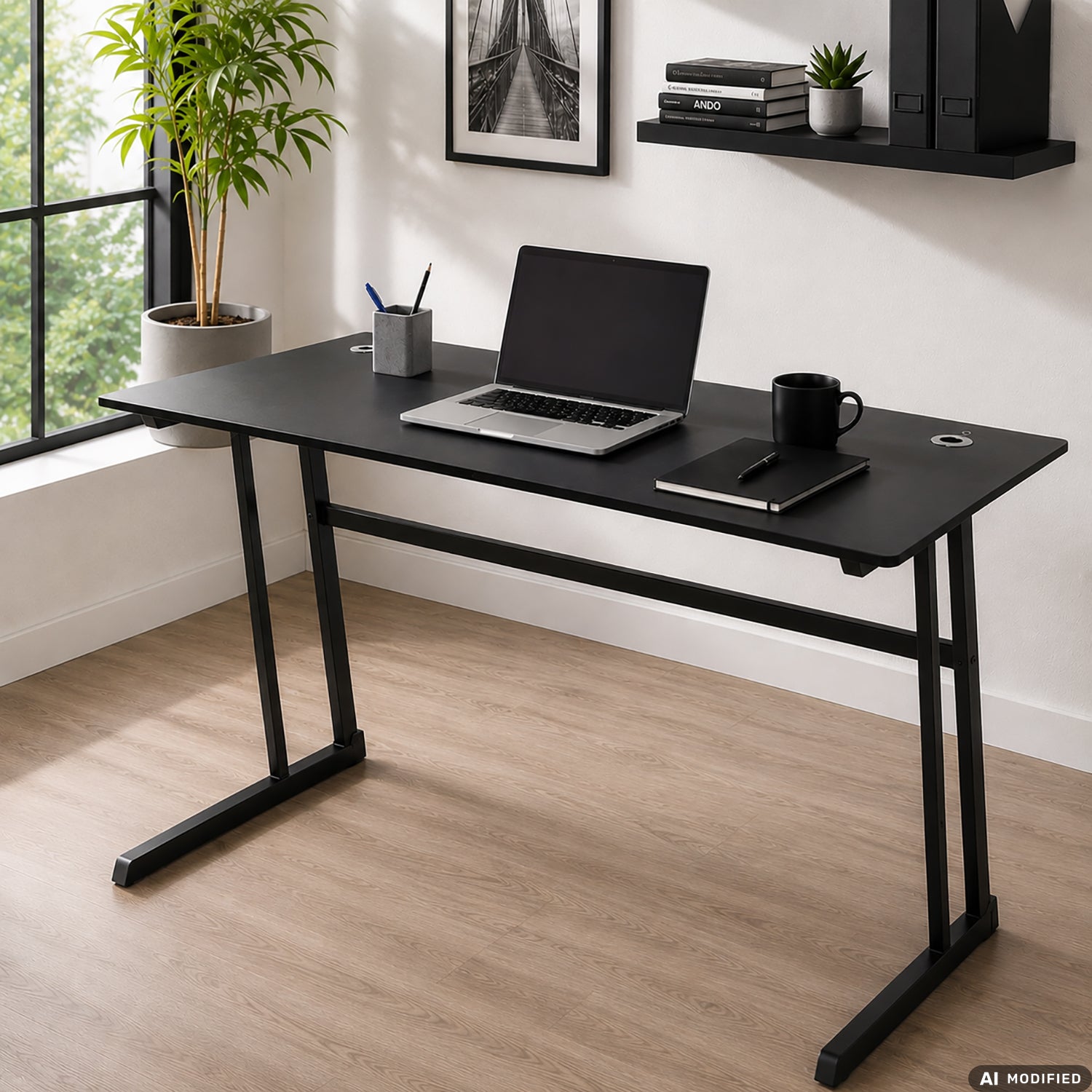 VESTIAMO CASA - Scrivania con Piano MDF e PVC Nero 120x60 cm