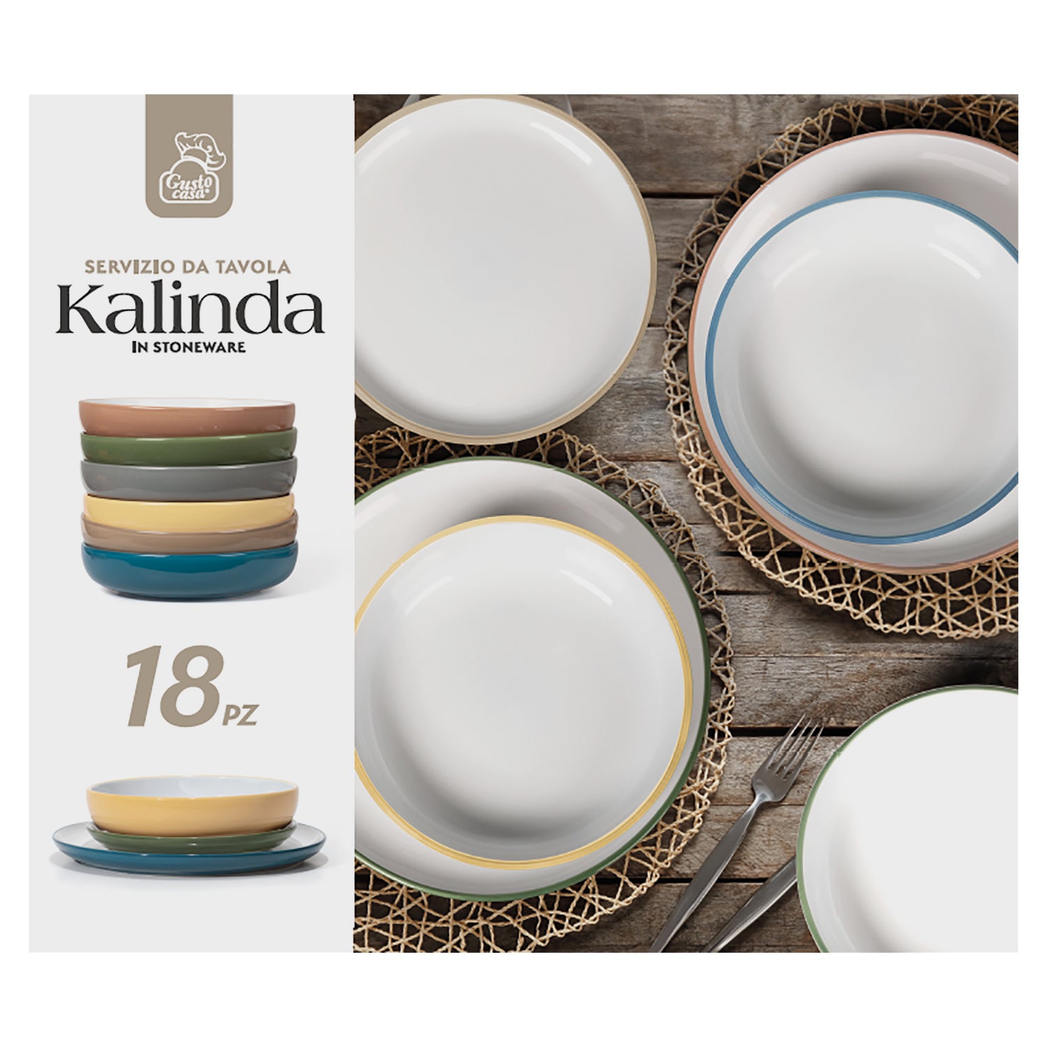 GUSTO CASA - Servizio di piatti in stoneware Kalinda 18 pezzi