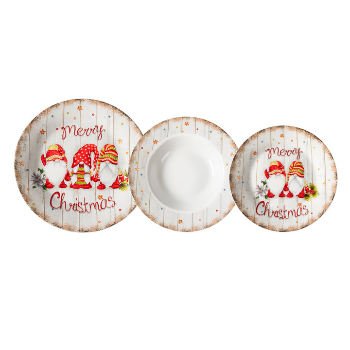VESTIAMO CASA GRAN NATALE - Servizio di piatti Wooden Joy Christmas in porcellana 18 pezzi