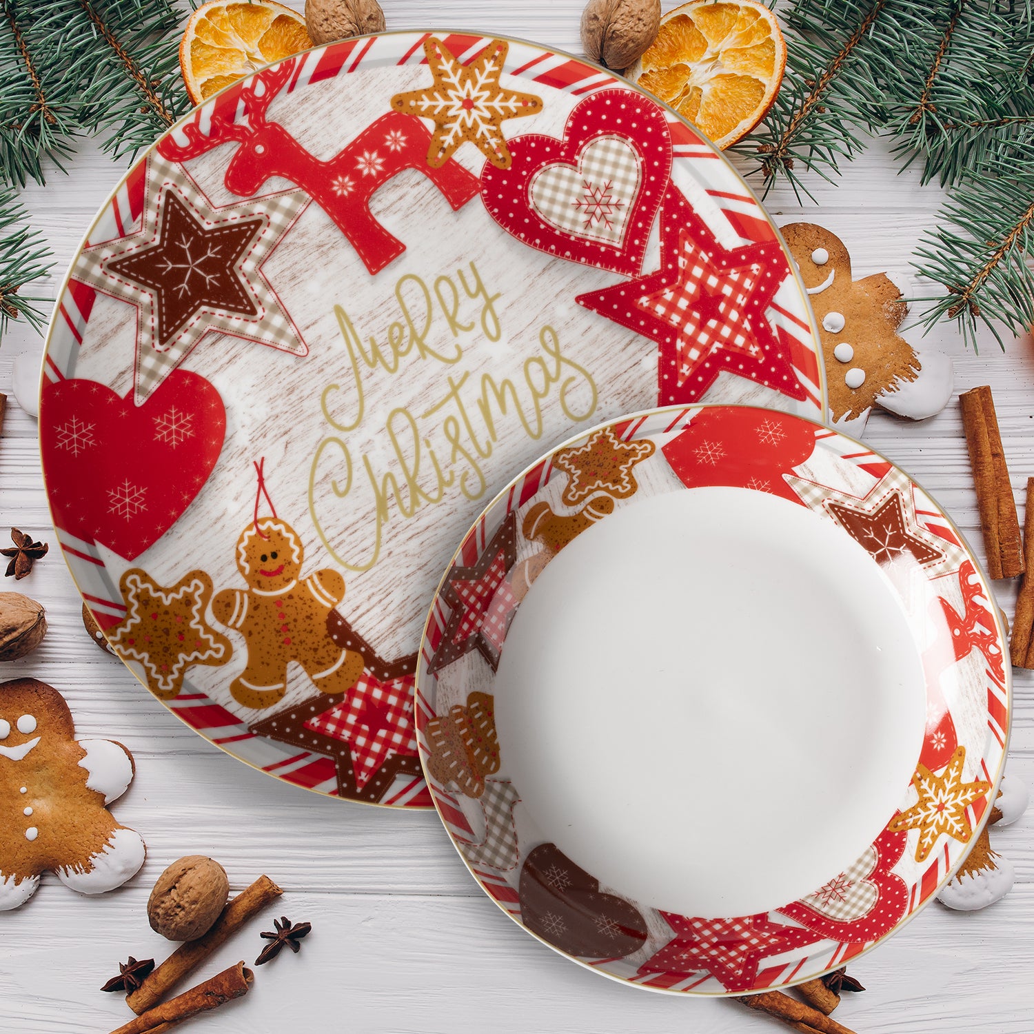 VESTIAMO CASA GRAN NATALE - Servizio di piatti Merry Ginger Pan di Zenzero in porcellana 18 pezzi