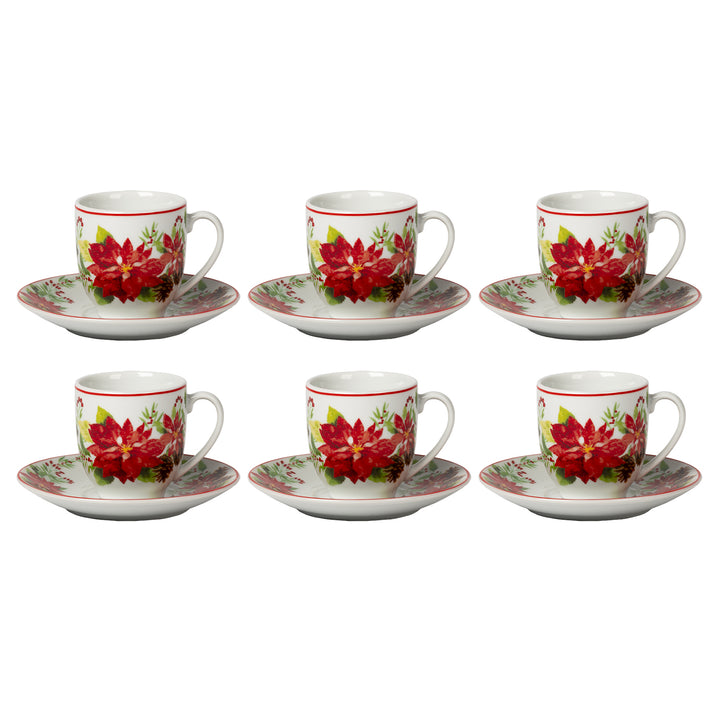 VESTIAMO CASA GRAN NATALE - Servizio da caffè 12 Pezzi in Porcellana Christmas Flowers