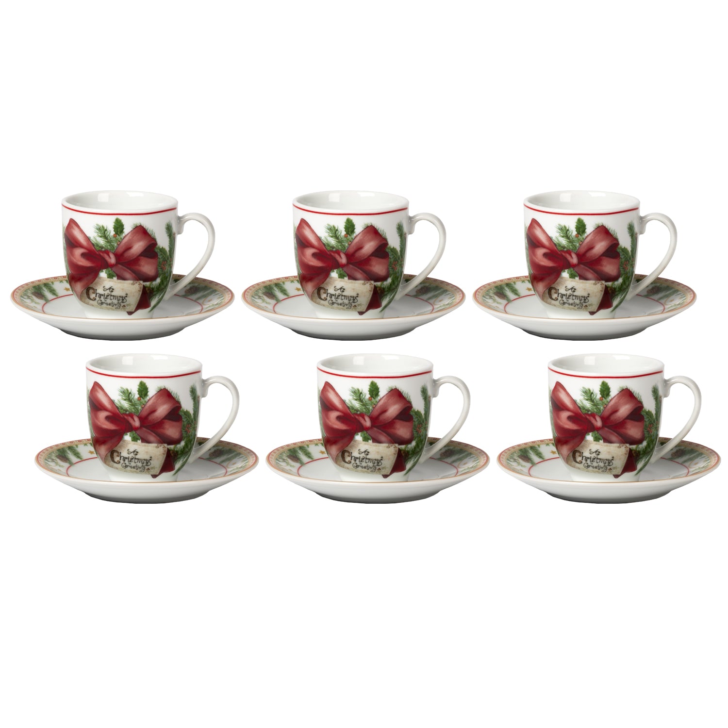 VESTIAMO CASA GRAN NATALE - Servizio da caffè 12 Pezzi in Porcellana Red Ribbon Garland