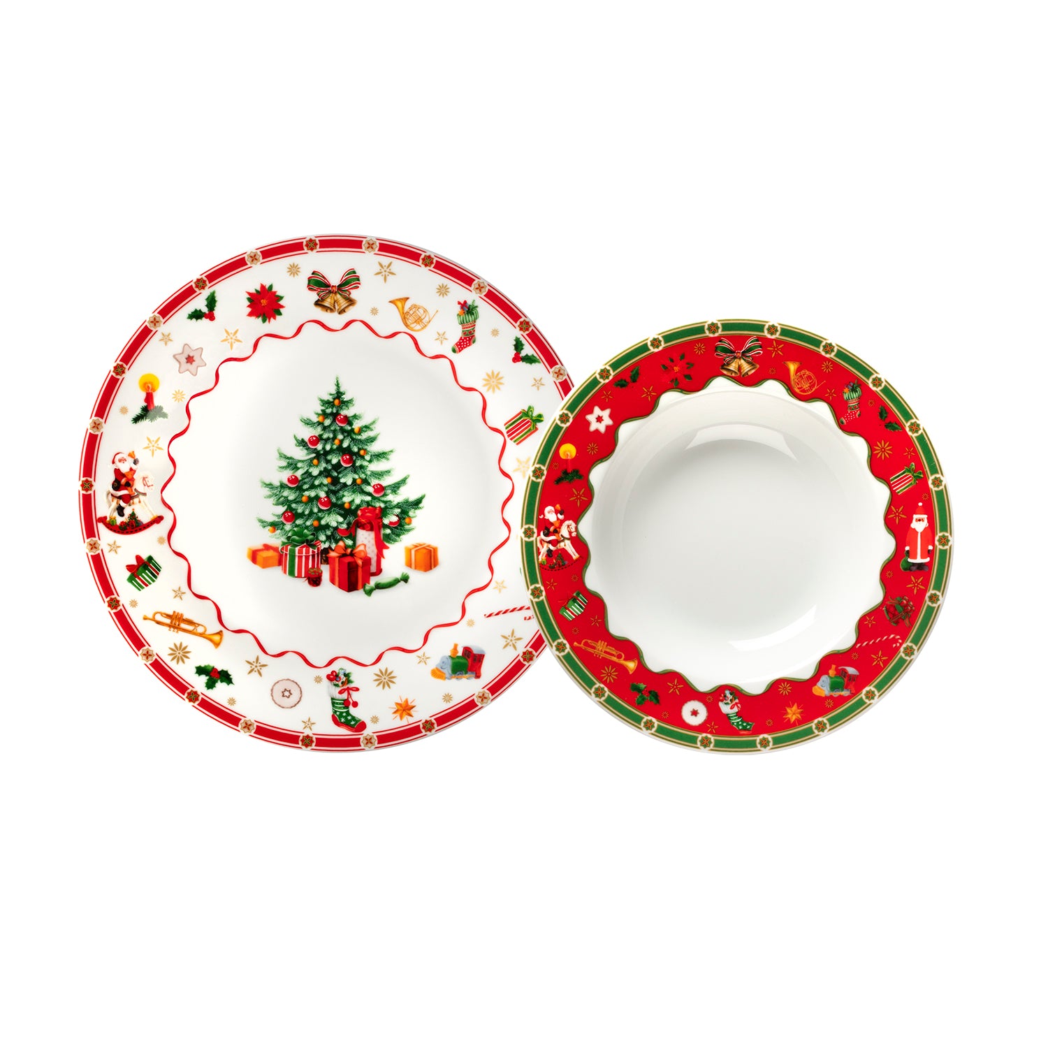 VESTIAMO CASA GRAN NATALE - Servizio di piatti Natalizio Ribbon Treasures in Porcellana 12 pezzi