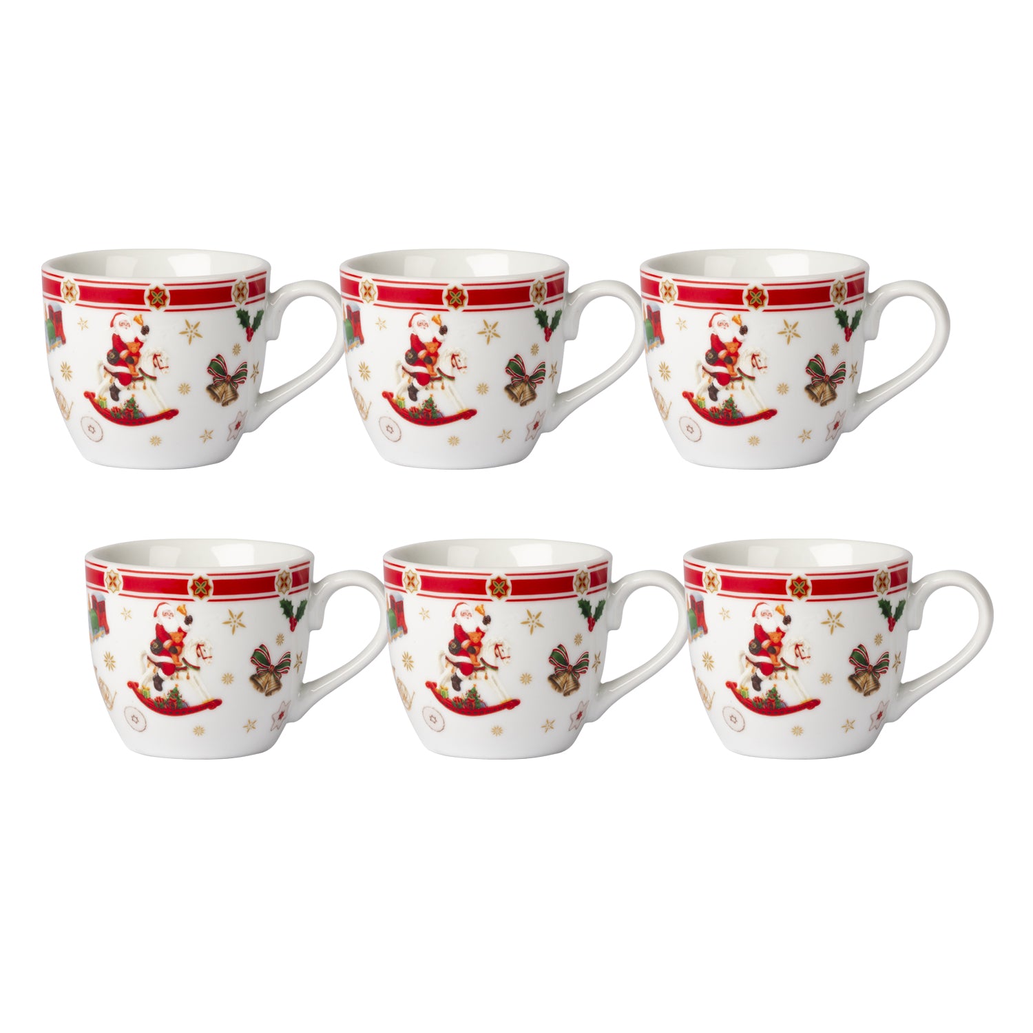 VESTIAMO CASA GRAN NATALE - Set 6 Tazzine da Caffè Natalizie Ribbon Treasures in Porcellana 9 cl