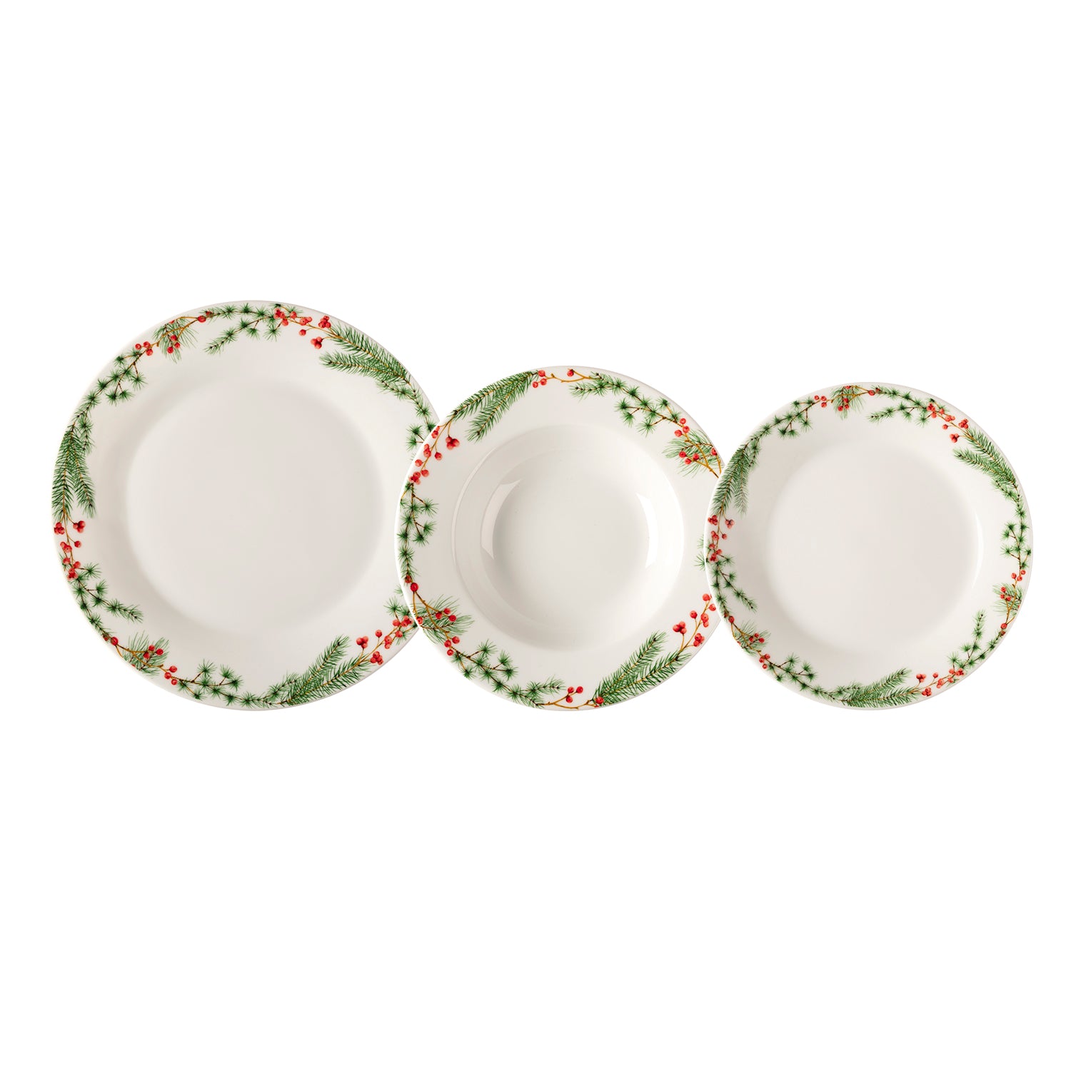 VESTIAMO CASA GRAN NATALE - Servizio di piatti Natalizio Pure Pine in Porcellana 12 pezzi