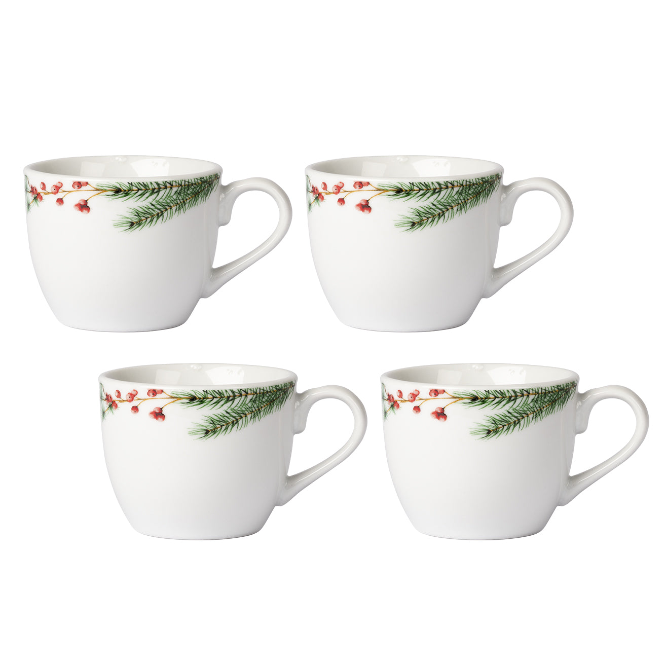 VESTIAMO CASA GRAN NATALE - Set 4 Tazzine da Caffè Natalizie Pure Pine in Porcellana 9 cl